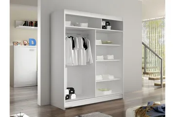Bay Garderobe Med Spejl 150x200 cm - Hvid - Opbevaring - Tøjopbevaring - Garderobeskabe