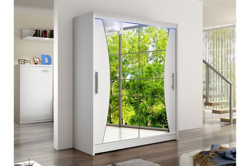 Bay Garderobe Med Spejl 150x200 cm - Hvid - Opbevaring - Tøjopbevaring - Garderobeskabe