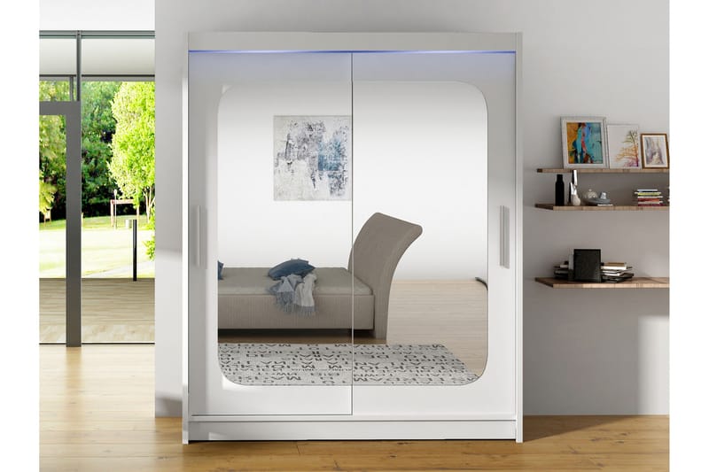 Bay Garderobe Med Spejl 150x200 cm - Hvid - Opbevaring - Tøjopbevaring - Garderobeskabe