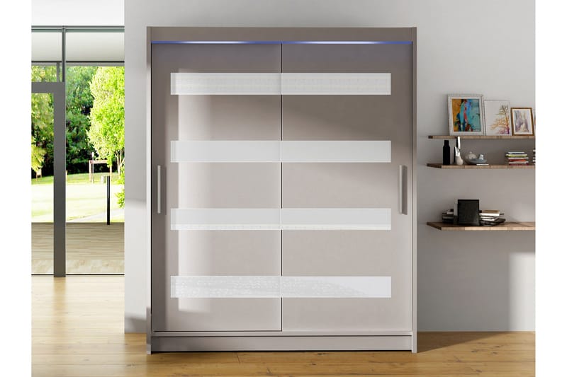 Bay Garderobe Med Spejl 150x200 cm - Hvid - Opbevaring - Tøjopbevaring - Garderobeskabe