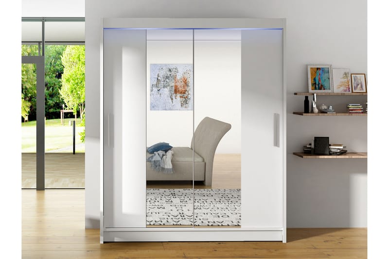 Bay Garderobe Med Spejl 150x200 cm - Hvid - Opbevaring - Tøjopbevaring - Garderobeskabe
