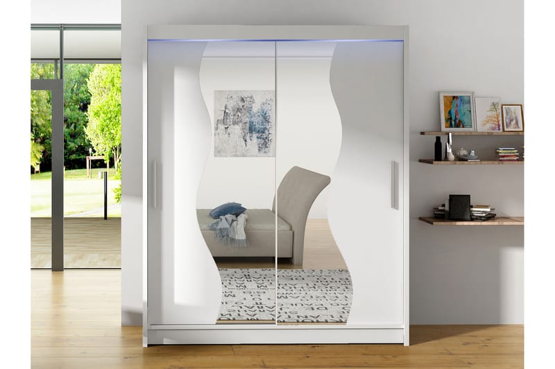 Bay Garderobe Med Spejl 150x200 cm - Hvid - Opbevaring - Tøjopbevaring - Garderobeskabe