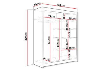Bay Garderobe Med Spejl 150x200 cm - Hvid - Opbevaring - Tøjopbevaring - Garderobeskabe