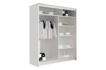 Bay Garderobe Med Spejl 150x200 cm - Hvid - Opbevaring - Tøjopbevaring - Garderobeskabe