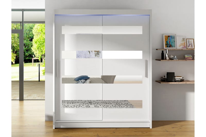 Bay Garderobe Med Spejl 150x200 cm - Hvid - Opbevaring - Tøjopbevaring - Garderobeskabe