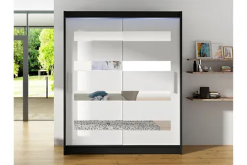 Bay Garderobe Med Spejl 150x200 cm - Sort Og Hvid - Opbevaring - Tøjopbevaring - Garderobeskabe
