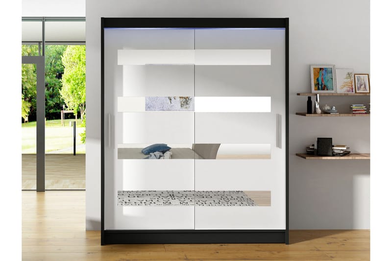 Bay Garderobe Med Spejl 150x200 cm - Sort Og Hvid - Opbevaring - Tøjopbevaring - Garderobeskabe