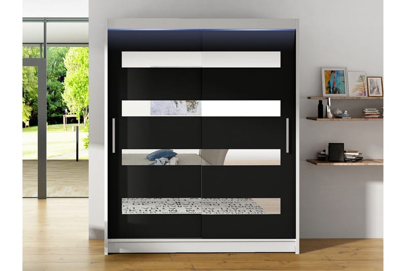 Bay Garderobe Med Spejl 150x200 cm - Sort Og Hvid - Opbevaring - Tøjopbevaring - Garderobeskabe