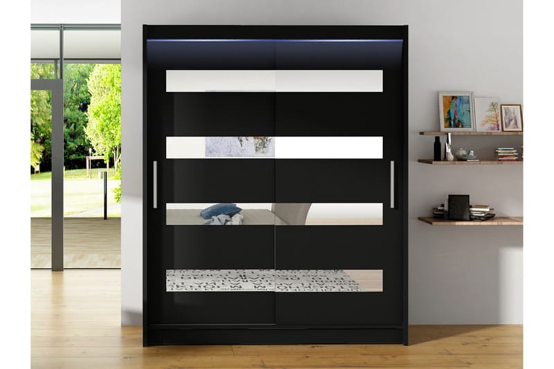 Bay Garderobe Med Spejl 150x200 cm - Sort - Opbevaring - Tøjopbevaring - Garderobeskabe