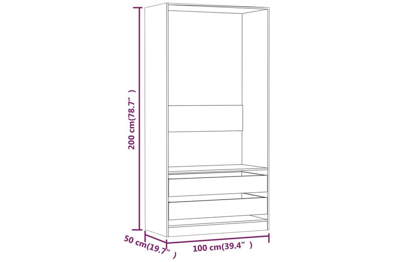 beBasic klædeskab 100x50x200 cm konstrueret træ brun egetræsfarve - Brun - Garderobeskabe - Garderobeskab & klædeskab