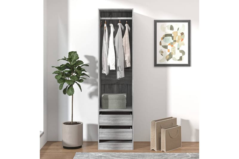 beBasic klædeskab m. skuffer 50x50x200 cm konstrueret træ grå sonoma - GrÃ¥ - Garderobeskabe - Garderobeskab & klædeskab