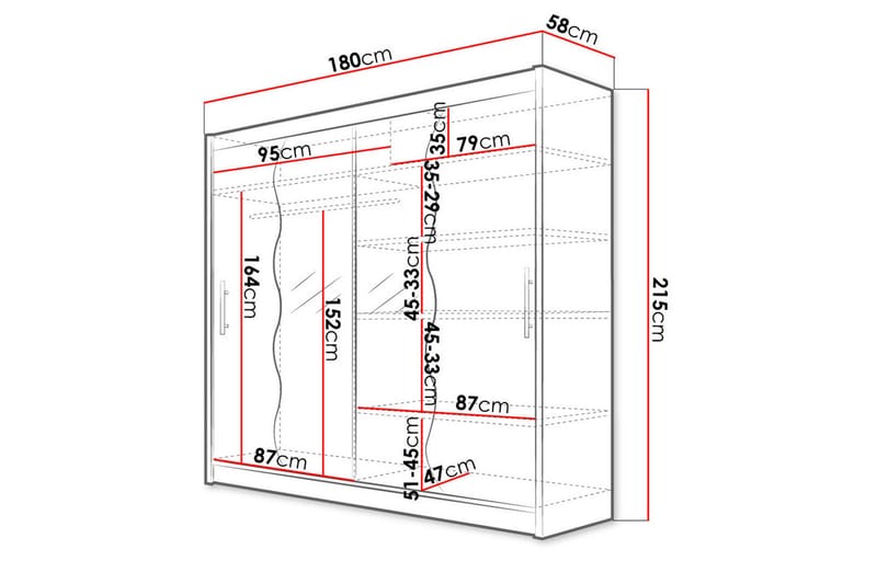 Bega Garderobe 180x57x215 cm - Hvid - Opbevaring - Tøjopbevaring - Garderobeskabe