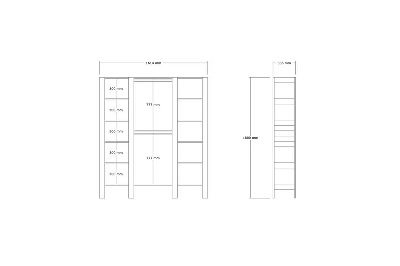 Bertoaria Garderobe 161x180 cm - Valnød - Opbevaring - Tøjopbevaring - Garderobeskabe