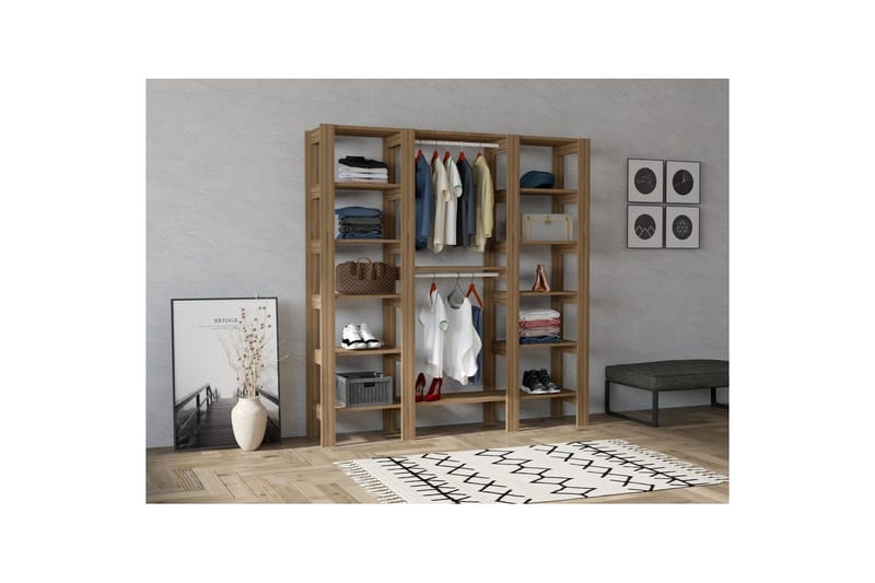 Bertoaria Garderobe 161x180 cm - Valnød - Opbevaring - Tøjopbevaring - Garderobeskabe