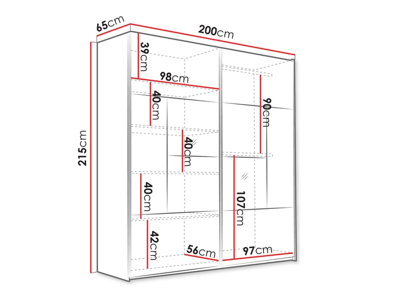 Binche Garderobeskabeskab med spejl 200x215 cm - Beige - Opbevaring - Tøjopbevaring - Garderobeskabe