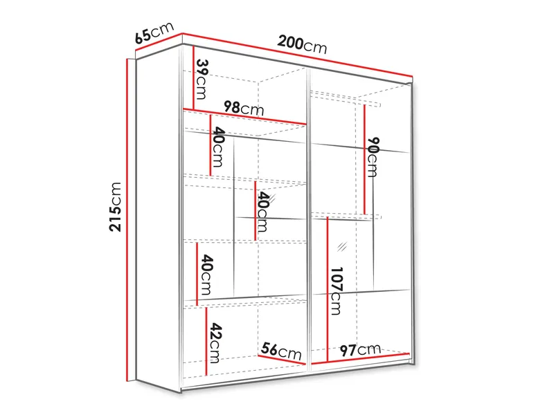 Binche Garderobeskabeskab med spejl 200x215 cm - Beige - Opbevaring - Tøjopbevaring - Garderobeskabe