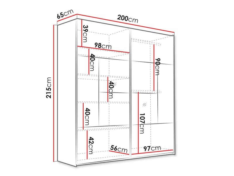 Binche Garderobeskabeskab med spejl 200x215 cm - Grå - Opbevaring - Tøjopbevaring - Garderobeskabe