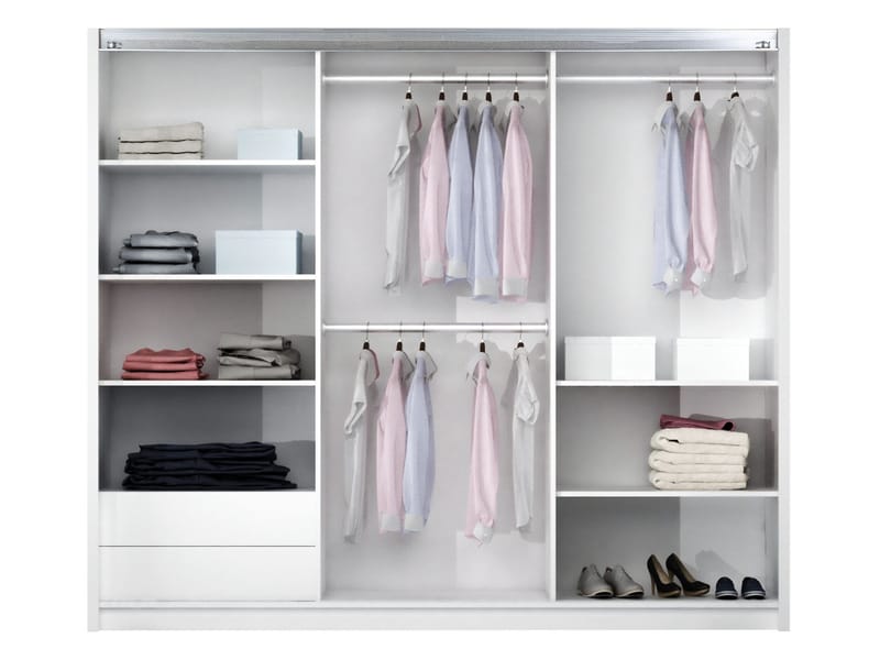 Binche Garderobeskabeskab med spejl 250x215 cm - Beige - Opbevaring - Tøjopbevaring - Garderobeskabe