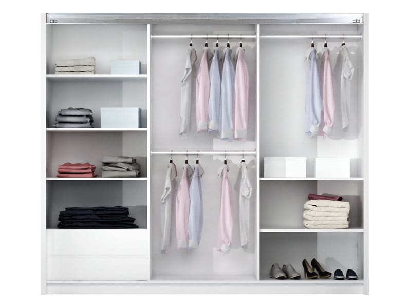 Binche Garderobeskabeskab med spejl 250x215 cm - Beige - Opbevaring - Tøjopbevaring - Garderobeskabe