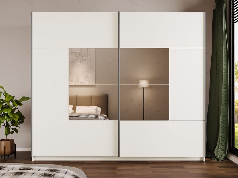 Binche Garderobeskabeskab med spejl 250x215 cm - Beige - Opbevaring - Tøjopbevaring - Garderobeskabe