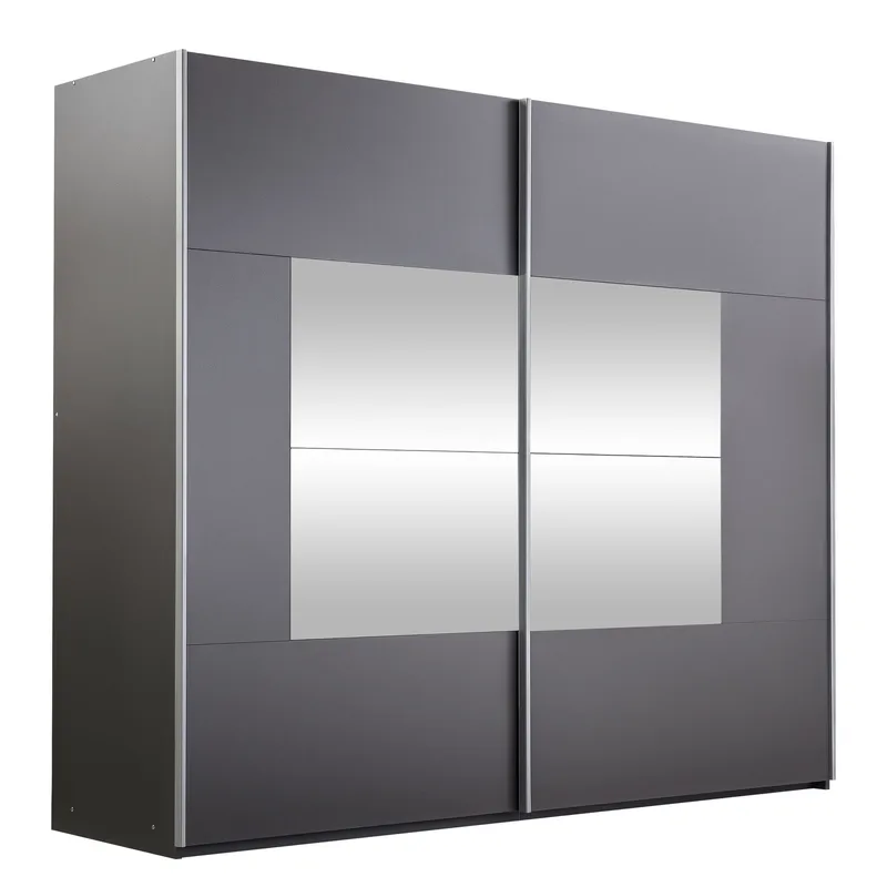 Binche Garderobeskabeskab med spejl 250x215 cm - Grå - Opbevaring - Tøjopbevaring - Garderobeskabe