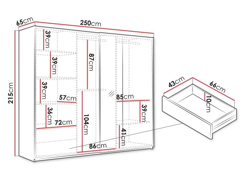 Binche Garderobeskabeskab med spejl 250x215 cm - Grå - Opbevaring - Tøjopbevaring - Garderobeskabe