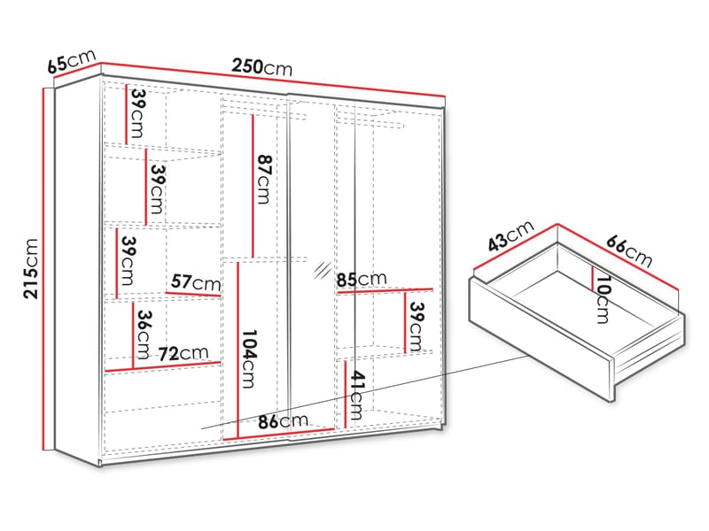 Binche Garderobeskabeskab med spejl 250x215 cm - Grå - Opbevaring - Tøjopbevaring - Garderobeskabe