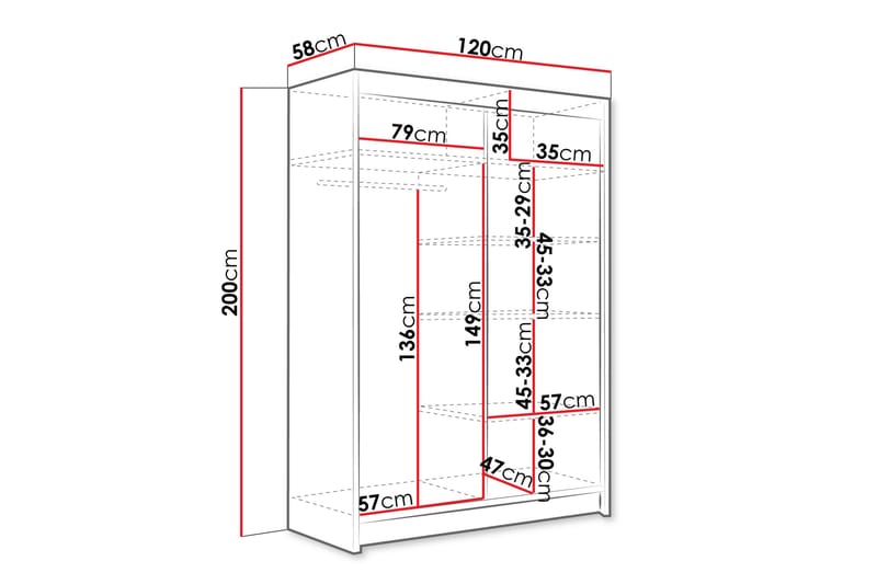 Biscayne Garderob med Spejl 120 cm i Lyst Træ - Beige - Opbevaring - Tøjopbevaring - Garderobeskabe