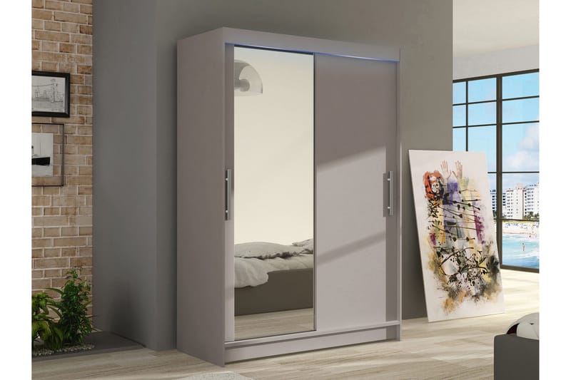 Biscayne Garderobe Med Spejl 120x200 cm - Beige - Opbevaring - Tøjopbevaring - Garderobeskabe