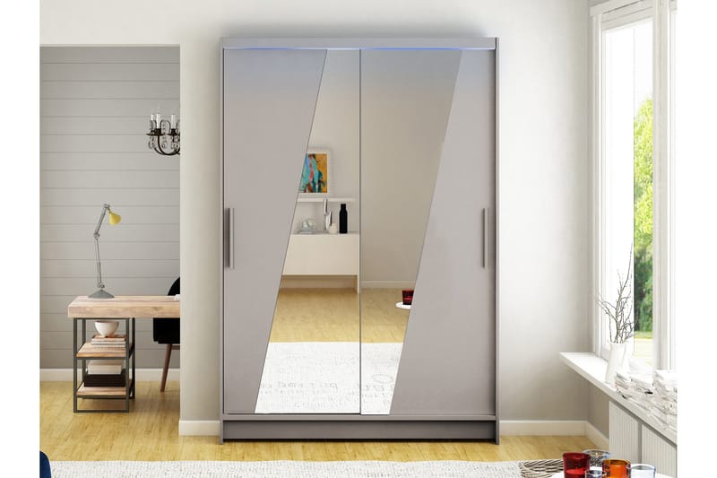 Biscayne Garderobe Med Spejl 120x200 cm - Beige - Opbevaring - Tøjopbevaring - Garderobeskabe