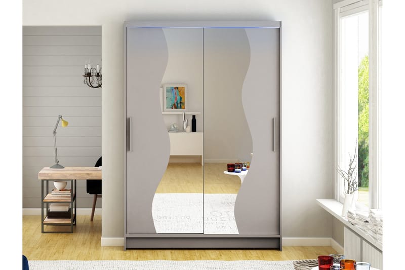 Biscayne Garderobe Med Spejl 120x200 cm - Beige - Opbevaring - Tøjopbevaring - Garderobeskabe