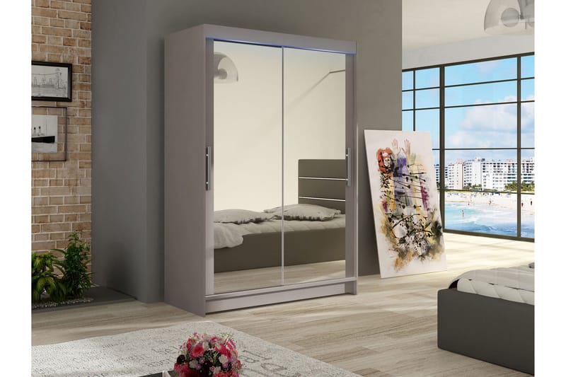 Biscayne Garderobe Med Spejl 120x200 cm - Beige - Opbevaring - Tøjopbevaring - Garderobeskabe