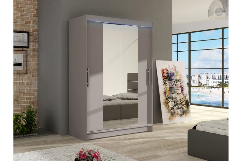 Biscayne Garderobe Med Spejl 120x200 cm - Beige - Opbevaring - Tøjopbevaring - Garderobeskabe