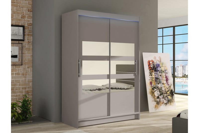 Biscayne Garderobe Med Spejl 120x200 cm - Beige - Opbevaring - Tøjopbevaring - Garderobeskabe