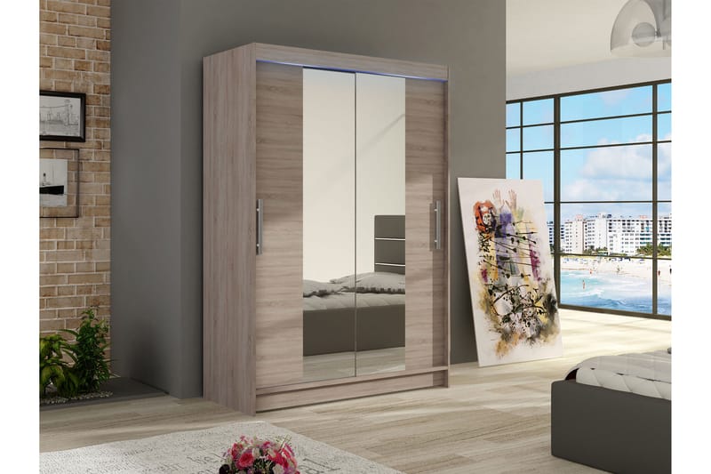 Biscayne Garderobe Med Spejl 120x200 cm - Brun - Opbevaring - Tøjopbevaring - Garderobeskabe