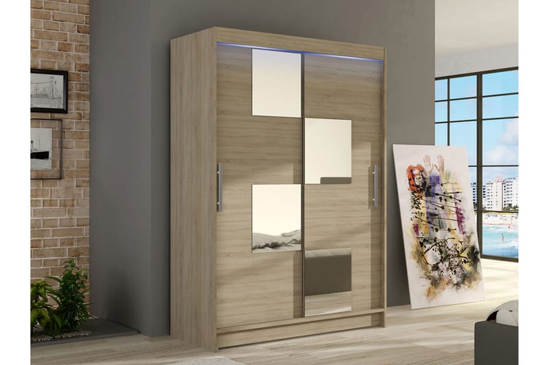 Biscayne Garderobe Med Spejl 120x200 cm - Brun - Opbevaring - Tøjopbevaring - Garderobeskabe