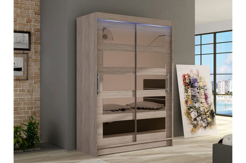 Biscayne Garderobe Med Spejl 120x200 cm - Brun - Opbevaring - Tøjopbevaring - Garderobeskabe