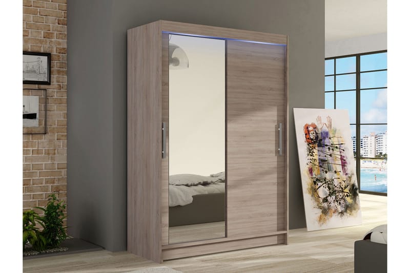 Biscayne Garderobe Med Spejl 120x200 cm - Brun - Opbevaring - Tøjopbevaring - Garderobeskabe