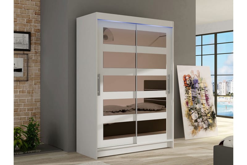 Biscayne Garderobe Med Spejl 120x200 cm - Hvid - Opbevaring - Tøjopbevaring - Garderobeskabe