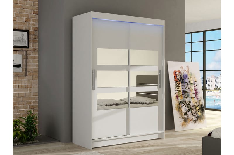Biscayne Garderobe Med Spejl 120x200 cm - Hvid - Opbevaring - Tøjopbevaring - Garderobeskabe