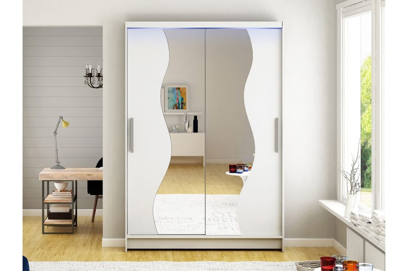 Biscayne Garderobe Med Spejl 120x200 cm - Hvid - Opbevaring - Tøjopbevaring - Garderobeskabe