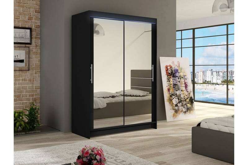 Biscayne Garderobe Med Spejl 120x200 cm - Sort - Opbevaring - Tøjopbevaring - Garderobeskabe
