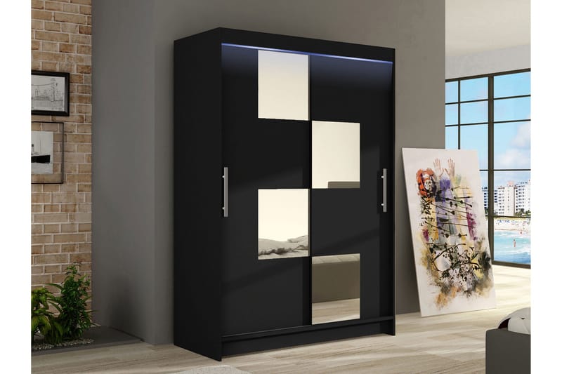 Biscayne Garderobe Med Spejl 120x200 cm - Sort - Opbevaring - Tøjopbevaring - Garderobeskabe