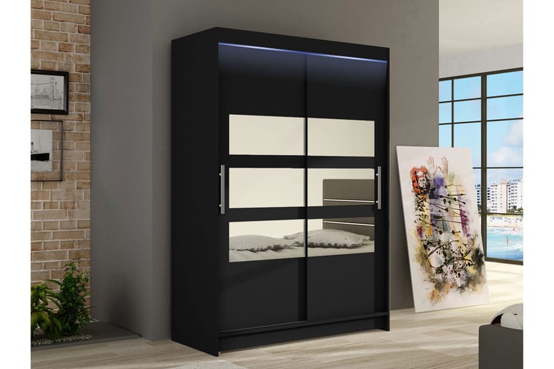 Biscayne Garderobe Med Spejl 120x200 cm - Sort - Opbevaring - Tøjopbevaring - Garderobeskabe