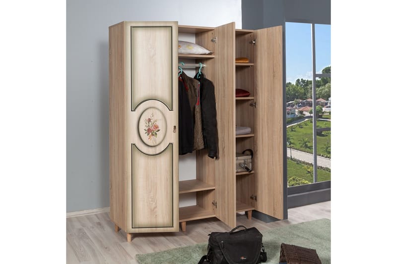 Brokind Garderobeskab 135 cm i Træ - Beige - Opbevaring - Tøjopbevaring - Garderobeskabe