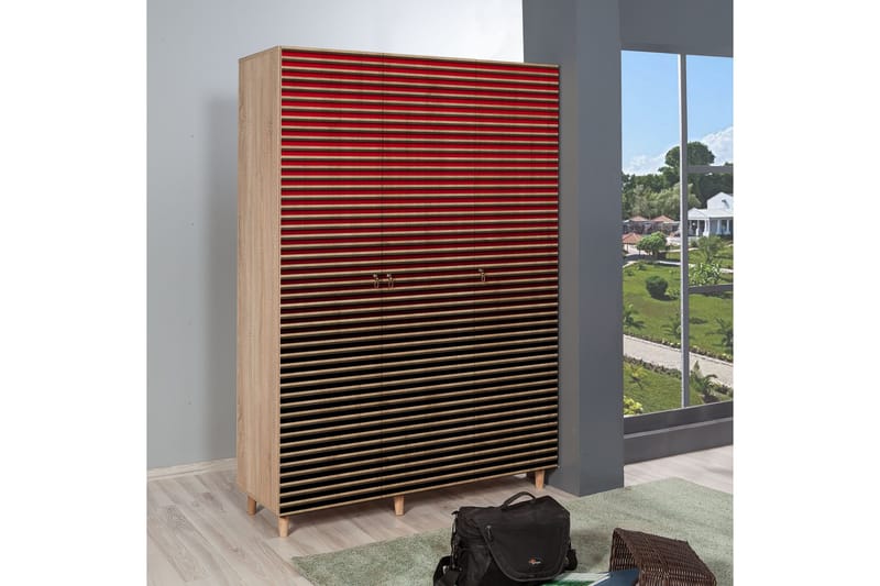 Brokind Garderobeskab 135 cm i Træ - Rød - Opbevaring - Tøjopbevaring - Garderobeskabe