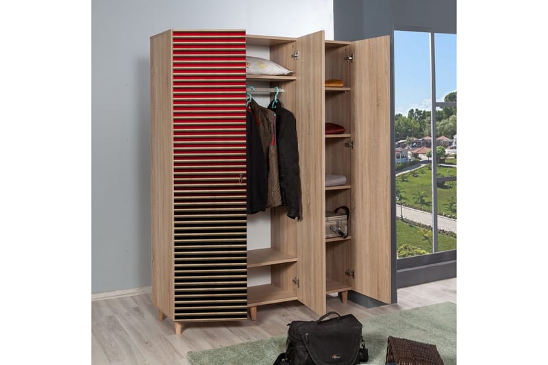 Brokind Garderobeskab 135 cm i Træ - Rød - Opbevaring - Tøjopbevaring - Garderobeskabe