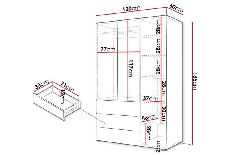 Buhan Garderobeskab 120x185 cm - Beige / Brun - Opbevaring - Tøjopbevaring - Garderobeskabe