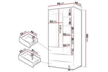 Buhan Garderobeskab 90x185 cm - Beige / Brun - Opbevaring - Tøjopbevaring - Garderobeskabe