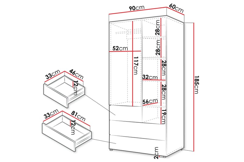 Buhan Garderobeskab 90x185 cm - Beige / Brun - Opbevaring - Tøjopbevaring - Garderobeskabe
